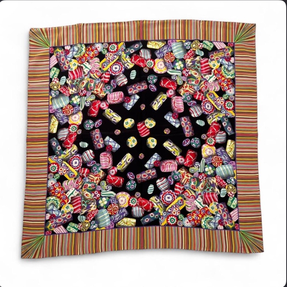 Bottega Veneta Veneta Multi-Colored Millefiori Themed Silk Scarf Candy Print